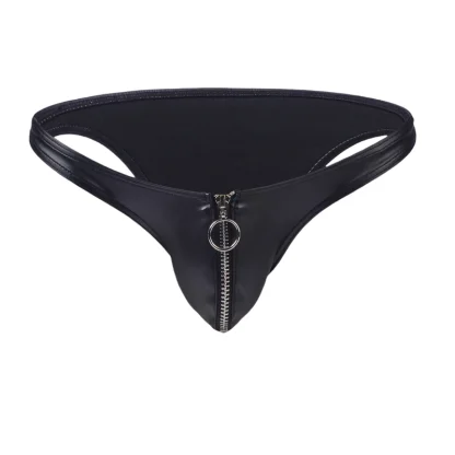Zip Crotch Black Elastic Brief
