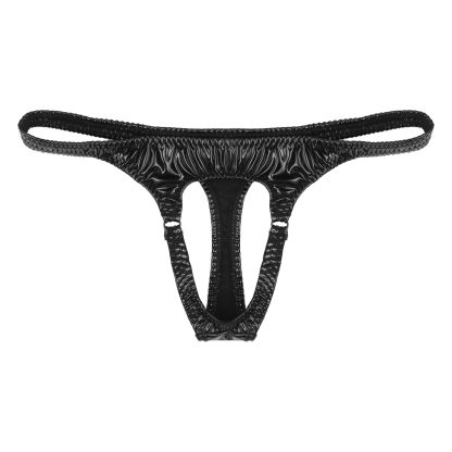 Open Crotch Shiny Black Thong - Image 10