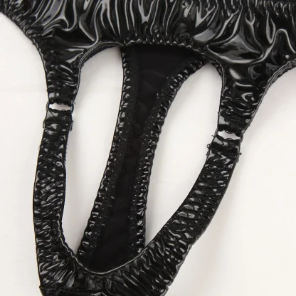 Open Crotch Shiny Black Thong - Image 5